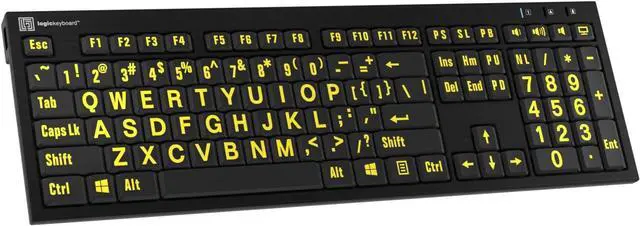 Alt view image 3 of 4 - Logickeyboard XL Print nero Pc slim line yellow on black keyboard compatible with Windows XP, Vista, 7 - 10 -Part: LKBU-LPYB-BJPU-US