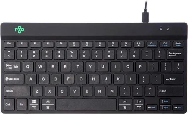 Main image of R-Go Compact Keyboard, with Break Software, Ergonomic Flat Design, Anti-RSI, USB-C/A Wired, Compatible with Windows/Mac OS, QWERTY (US), Multi-Media Keys, Black