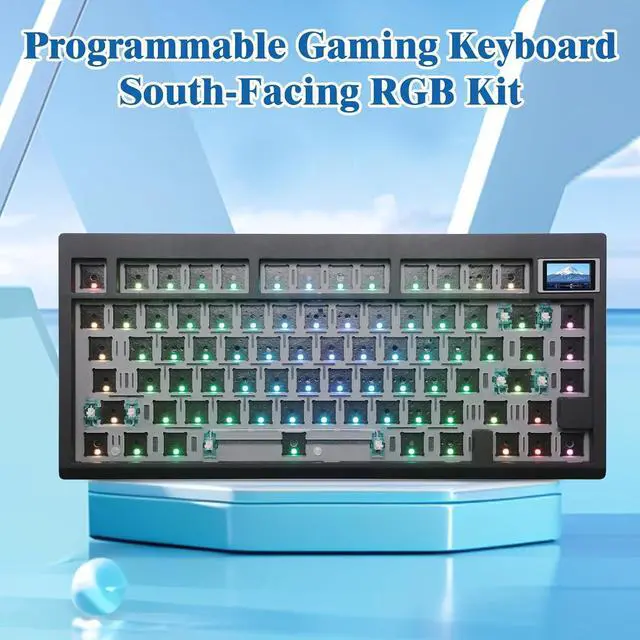 Alt view image 4 of 7 - BOYI GMK81 Barebones Keyboard with Screen,VIA Programmable Tri-Mode BT5.0/2.4G/USB-C Wired Hot Swappable PCB Gasket Mounted 75% Wireless Mechanical Keyboard Custom RGB Gaming DIY Kit(Black)