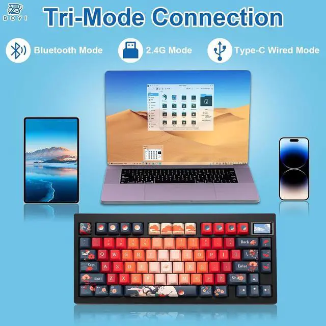 Alt view image 5 of 7 - BOYI GMK81 Barebones Keyboard with Screen,VIA Programmable Tri-Mode BT5.0/2.4G/USB-C Wired Hot Swappable PCB Gasket Mounted 75% Wireless Mechanical Keyboard Custom RGB Gaming DIY Kit(Black)