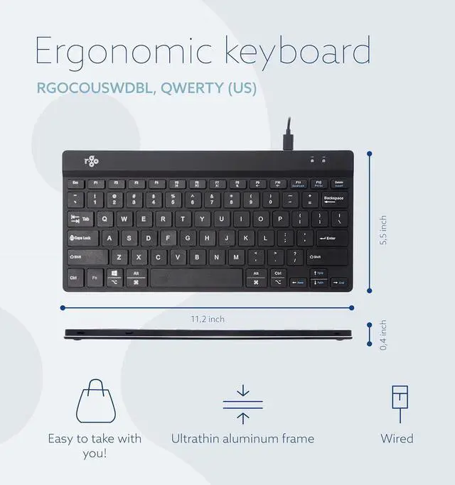 Alt view image 2 of 7 - R-Go Compact Keyboard, with Break Software, Ergonomic Flat Design, Anti-RSI, USB-C/A Wired, Compatible with Windows/Mac OS, QWERTY (US), Multi-Media Keys, Black