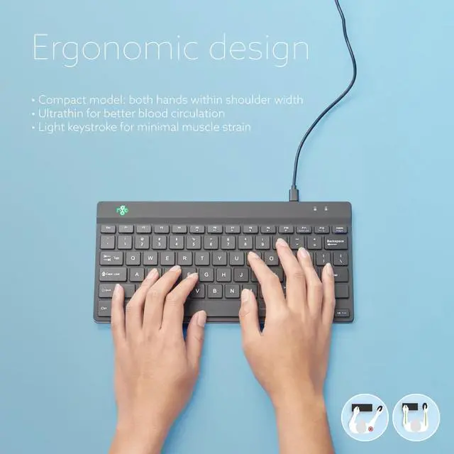 Alt view image 3 of 7 - R-Go Compact Keyboard, with Break Software, Ergonomic Flat Design, Anti-RSI, USB-C/A Wired, Compatible with Windows/Mac OS, QWERTY (US), Multi-Media Keys, Black