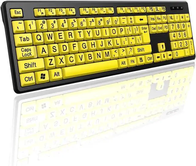 Main image of Large Font Yellow Elderly Keyboard Large Print Computer Keyboard, Wired USB High Contrast Keyboard with Oversized Print Letters, Computer Keyboards Wired Keyboard for Seniors, Elderly