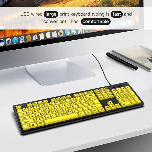 Alt view image 4 of 7 - Large Font Yellow Elderly Keyboard Large Print Computer Keyboard, Wired USB High Contrast Keyboard with Oversized Print Letters, Computer Keyboards Wired Keyboard for Seniors, Elderly