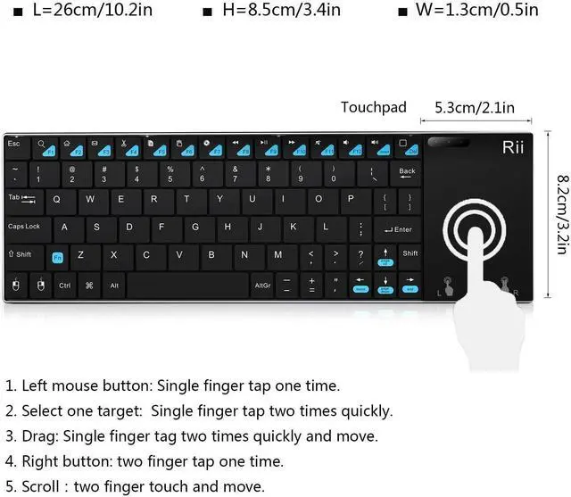 Alt view image 2 of 7 - Rii Mini K12 Ultra Slim Wireless Keyboard with Touchpad for Travel Media Player Game Console (mini k12)
