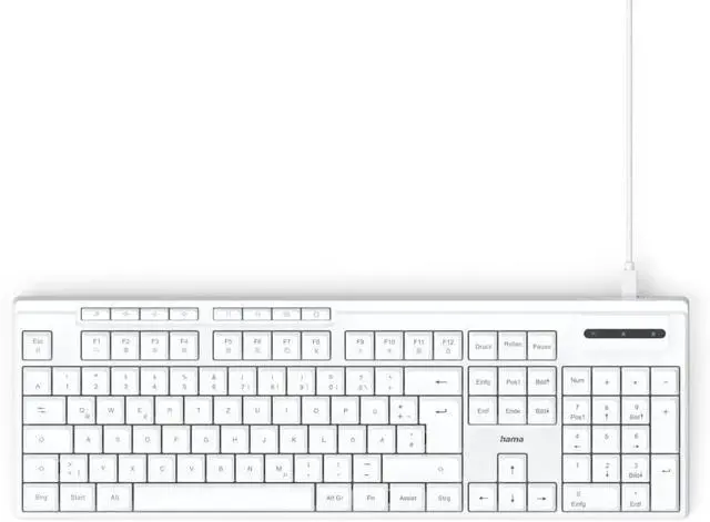 Alt view image 2 of 6 - Hama CK-200 Wired Keyboard (USB Keyboard, Ergonomic Typing Feel, Quiet Keys, Removable Cable, German QWERTZ Layout, Multimedia Keys, Assist Key for AI Assistants) White