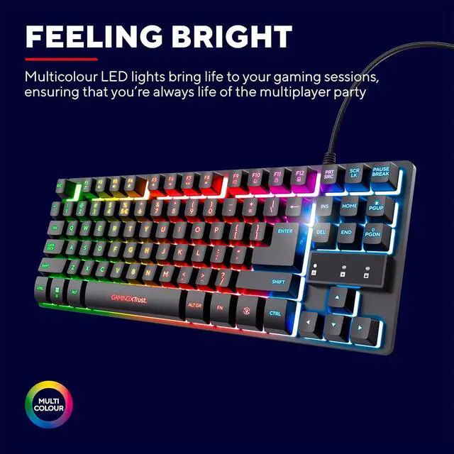 Alt view image 4 of 7 - Trust Gaming GXT 833 Thado NL/US Keyboard with TKL Design - Dutch QWERTY Keyboard Layout, US Keyboard - Anti-Ghosting, Multicoloured LED Lighting, 12 Media Keys, USB Plug & Play, PC/Laptop
