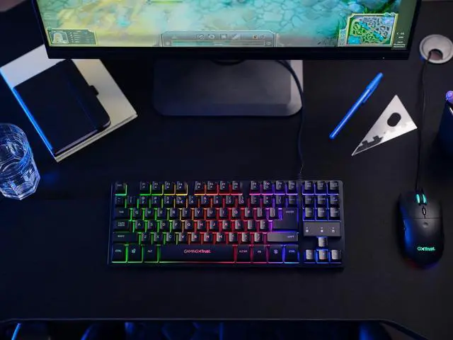 Alt view image 7 of 7 - Trust Gaming GXT 833 Thado NL/US Keyboard with TKL Design - Dutch QWERTY Keyboard Layout, US Keyboard - Anti-Ghosting, Multicoloured LED Lighting, 12 Media Keys, USB Plug & Play, PC/Laptop