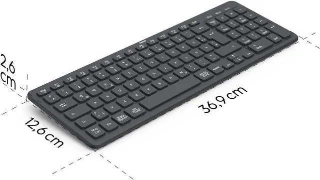 Alt view image 4 of 5 - Hama Wireless Keyboard (Multi-Device Keyboard with Cable/Bluetooth for PC, Smartphone, Tablet, Stable Connection, Battery, Silent Keys, Multimedia Keys, German QWERTZ)