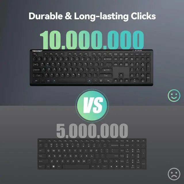 Alt view image 5 of 7 - TECKNET Bluetooth Keyboard Rechargeable, 4-Device (2.4G+BT) Wireless Keyboard, Full Size Computer Keyboard with Stand, Ultra-Slim Quiet Typing, for PC/Laptop/Smart TV/Phone/Tablet, 12 Hotkeys