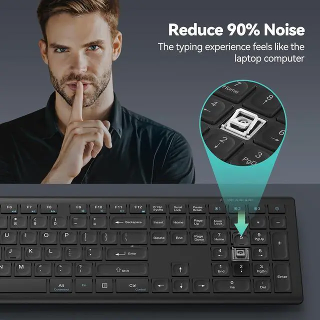 Alt view image 6 of 7 - TECKNET Bluetooth Keyboard Rechargeable, 4-Device (2.4G+BT) Wireless Keyboard, Full Size Computer Keyboard with Stand, Ultra-Slim Quiet Typing, for PC/Laptop/Smart TV/Phone/Tablet, 12 Hotkeys