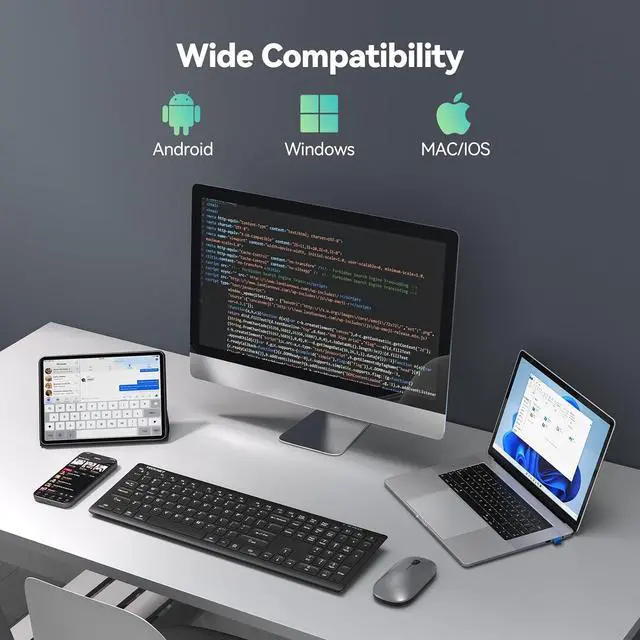 Alt view image 7 of 7 - TECKNET Bluetooth Keyboard Rechargeable, 4-Device (2.4G+BT) Wireless Keyboard, Full Size Computer Keyboard with Stand, Ultra-Slim Quiet Typing, for PC/Laptop/Smart TV/Phone/Tablet, 12 Hotkeys