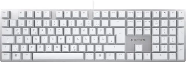 Main image of CHERRY KC 200 MX Mechanical Office Keyboard with Anodized Metal Plate, German Layout (QWERTZ), Wired, Silent Red Switches MX2A, White/Silver