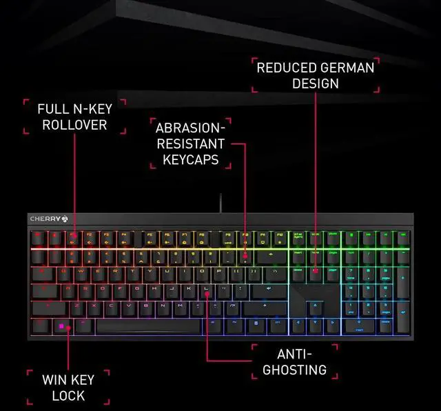 Alt view image 2 of 6 - CHERRY MX 2.0S, Mechanical Gaming Keyboard with RGB Lighting, German Layout (QWERTZ), Wired, Designed in Germany, MX2A Switches Red, White