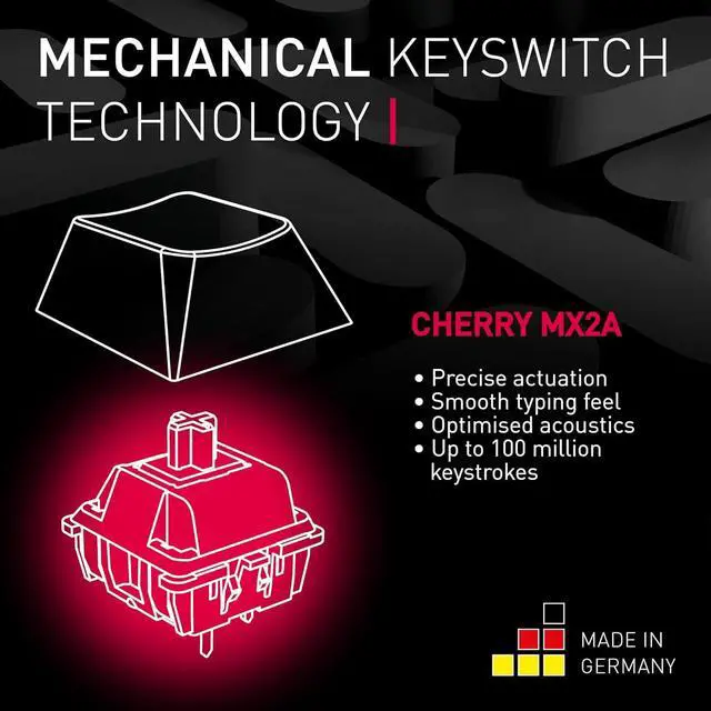 Alt view image 4 of 6 - CHERRY MX 2.0S, Mechanical Gaming Keyboard with RGB Lighting, German Layout (QWERTZ), Wired, Designed in Germany, MX2A Switches Red, White