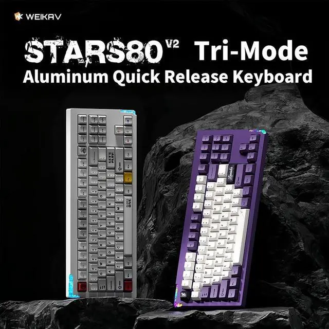 Alt view image 2 of 7 - BOYI STARS80 V2 Aluminum Quick Release Mechanical Keyboard,QMK/VIA Programmable BT5.0/2.4GHz/USB-C Wired Hot Swap Gasket Mounted RGB 8000mAh Wireless CNC Gaming Keyboar(Purple)