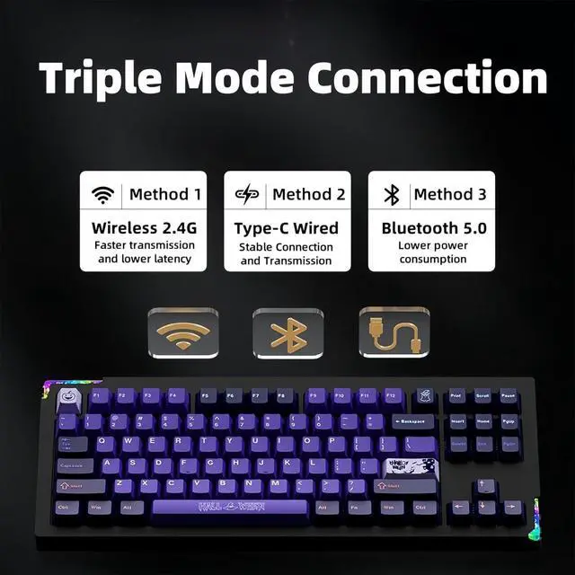 Alt view image 3 of 7 - BOYI STARS80 V2 Aluminum Quick Release Mechanical Keyboard,QMK/VIA Programmable BT5.0/2.4GHz/USB-C Wired Hot Swap Gasket Mounted RGB 8000mAh Wireless CNC Gaming Keyboar(Purple)