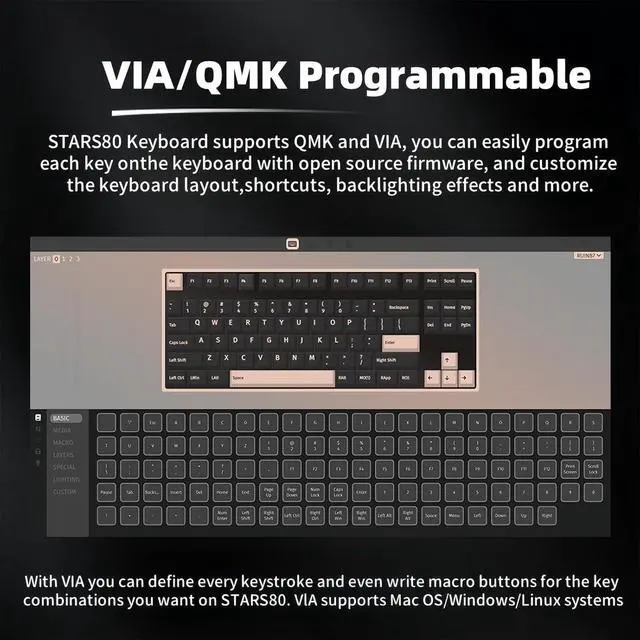 Alt view image 5 of 7 - BOYI STARS80 V2 Aluminum Quick Release Mechanical Keyboard,QMK/VIA Programmable BT5.0/2.4GHz/USB-C Wired Hot Swap Gasket Mounted RGB 8000mAh Wireless CNC Gaming Keyboar(Purple)