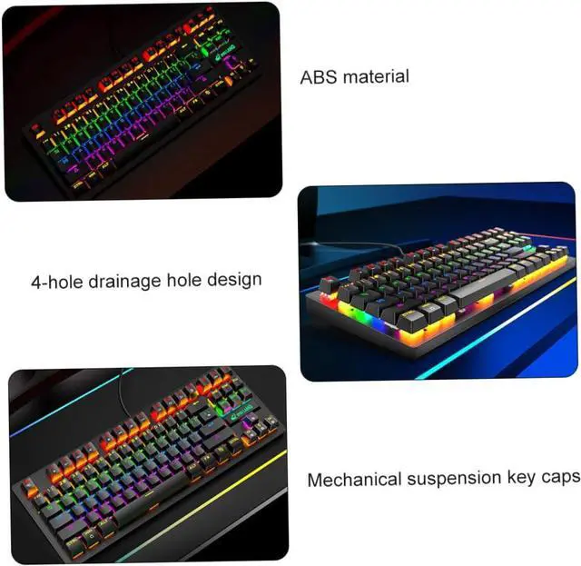 Alt view image 6 of 7 - Gadpiparty 1pc Rainbow Mechanical Gaming Keyboard Ergonomic USB Keyboard Macro Recording Keys Black Backlight for Gaming and Office Use