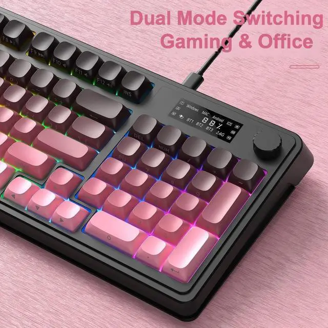 Alt view image 3 of 5 - AULA S99 Pro Keyboard, Wireless Keyboards with Media Knob Custom RGB Backlit, 3-Modes BT/2.4G/USB-C Membrane Gaming Creamy Keyboard for Windows/MAC/PC Gamer - Black Pink