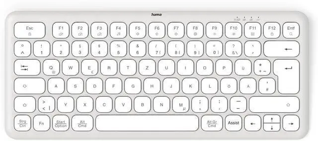 Main image of Hama Wireless Keyboard (Multi Device Keyboard with Radio/Bluetooth for PC, Smartphone, Tablet, Small, Battery, Silent Scissor Keys, Multimedia Keys, German QWERTZ Layout) White