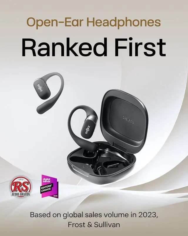 Alt view image 2 of 7 - SHOKZ New OpenFit 2 Open-Ear Headphones, True Wireless Bluetooth Earphones with Microphone, Earhook Earbuds with 48 Hours of Playtime, Fast Charging, IP55 Water-Resistant, with Carrying Bag, Black