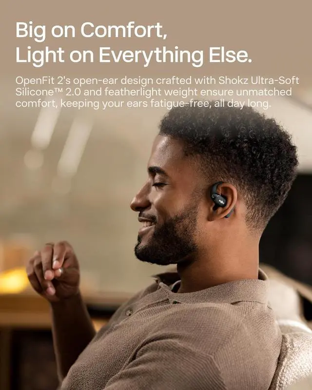 Alt view image 5 of 7 - SHOKZ New OpenFit 2 Open-Ear Headphones, True Wireless Bluetooth Earphones with Microphone, Earhook Earbuds with 48 Hours of Playtime, Fast Charging, IP55 Water-Resistant, with Carrying Bag, Black