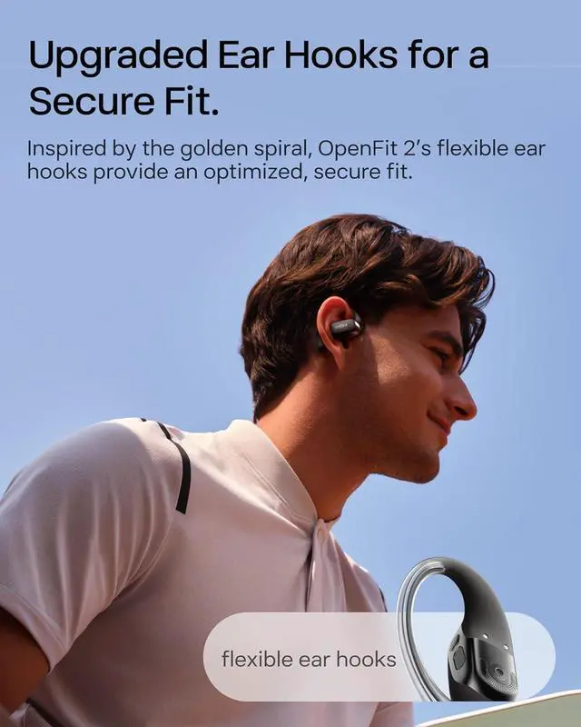 Alt view image 6 of 7 - SHOKZ New OpenFit 2 Open-Ear Headphones, True Wireless Bluetooth Earphones with Microphone, Earhook Earbuds with 48 Hours of Playtime, Fast Charging, IP55 Water-Resistant, with Carrying Bag, Black