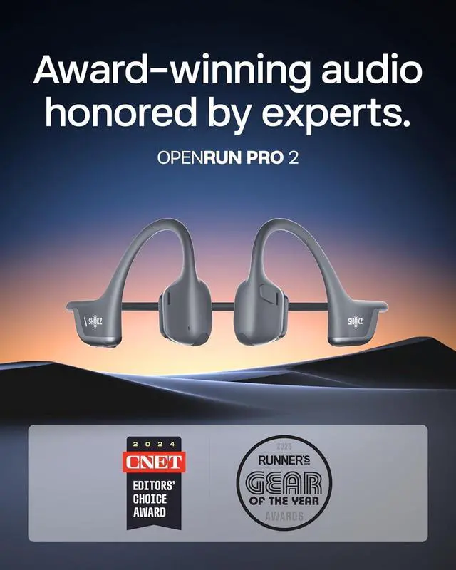 Alt view image 2 of 7 - SHOKZ New OpenRun Pro 2 - Open-Ear, Bone Conduction Sport Headphones - with Reflective Strip - Sweat Resistant, Workout Headphones - Secure, Wireless, Comfortable Fit-Deep Bass and Smart Mic App