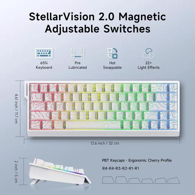 Alt view image 7 of 7 - ACE 68 60% Mechanical Gaming Keyboard Wired Rapid Trigger Hall Effect Keyboard Magnetic Switch Adjustable Actuation 8000Hz Polling Rate Hot Swap RGB Small Keyboards PC Laptop White Topographic