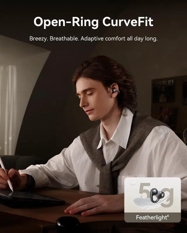 Alt view image 4 of 7 - Baseus Bowie MC1 Pro Open Ear Clip-On Headphones, Hi-Res LDAC & HiFi4 Acoustic Sound, 5g Ultra-Lightweight Comfort, SuperBass 2.0, DNN 4-Mic AI Clear Calls, IP67 Waterproof, Bluetooth 6.0