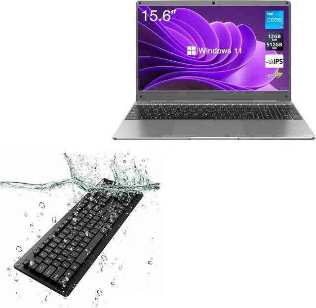 Main image of BoxWave Keyboard Compatible with ECOHERO Lambda Laptop (15.6 in) - AquaProof USB Keyboard, Washable Waterproof Water Resistant - Jet Black