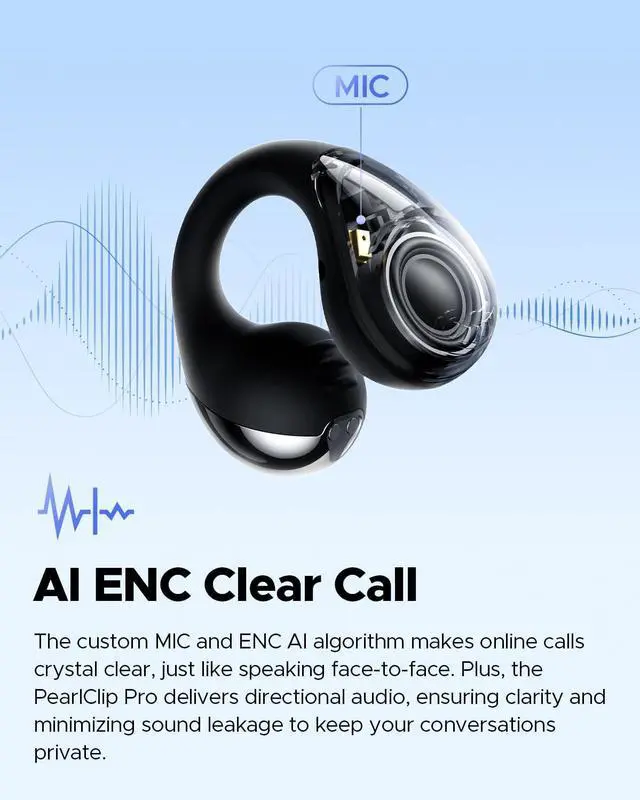 Alt view image 6 of 7 - SoundPEATS PearlClip Pro Ear Ultra Open Ear Earbuds Wireless Headphones Bluetooth 5.4 Earphones Clip On Ear Buds with Mic, IPX5 Waterproof, 24 Hrs Play for Running Cycling Fitness