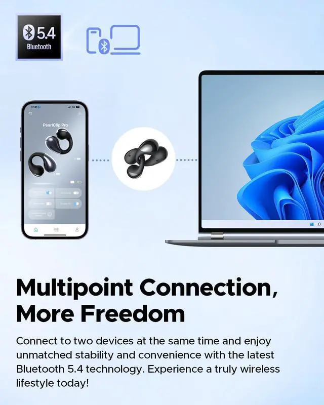 Alt view image 7 of 7 - SoundPEATS PearlClip Pro Ear Ultra Open Ear Earbuds Wireless Headphones Bluetooth 5.4 Earphones Clip On Ear Buds with Mic, IPX5 Waterproof, 24 Hrs Play for Running Cycling Fitness