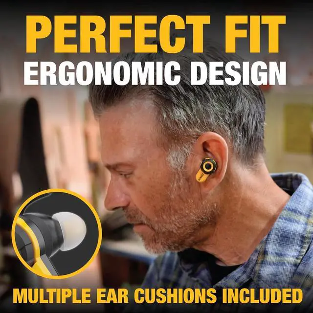 Alt view image 6 of 7 - DEWALT Pro X2 ANC True Wireless Earbuds & Protective Hard Case Bundle, Bluetooth Jobsite Earbuds w/40Hr Runtime, Dial Control, ANC, IP54, with Rugged EVA Carry Case & Accessory Pocket