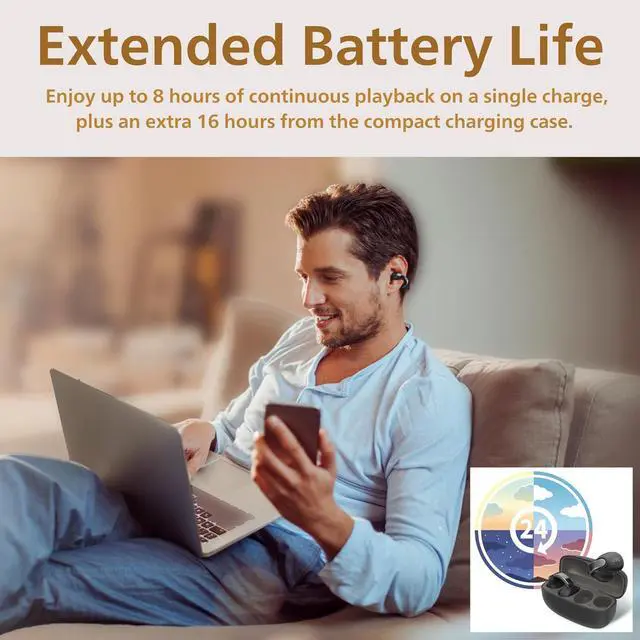 Alt view image 5 of 7 - JVC Nearphones Open Ear True Wireless Headphones - Open Ear Earbuds - Bluetooth 5.3-24H Playback - IPX4 Water Resistant - Built-in Mic - Awareness & Comfort - Ear Clip Earbuds - HANP1T