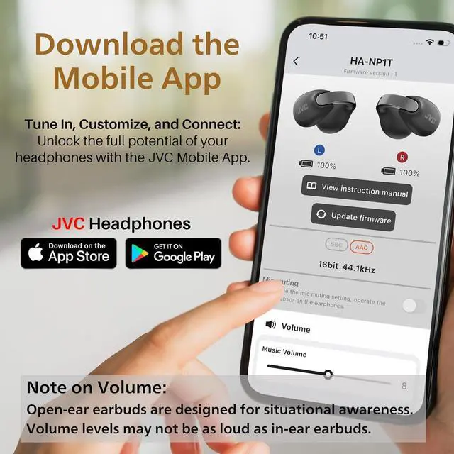 Alt view image 7 of 7 - JVC Nearphones Open Ear True Wireless Headphones - Open Ear Earbuds - Bluetooth 5.3-24H Playback - IPX4 Water Resistant - Built-in Mic - Awareness & Comfort - Ear Clip Earbuds - HANP1T