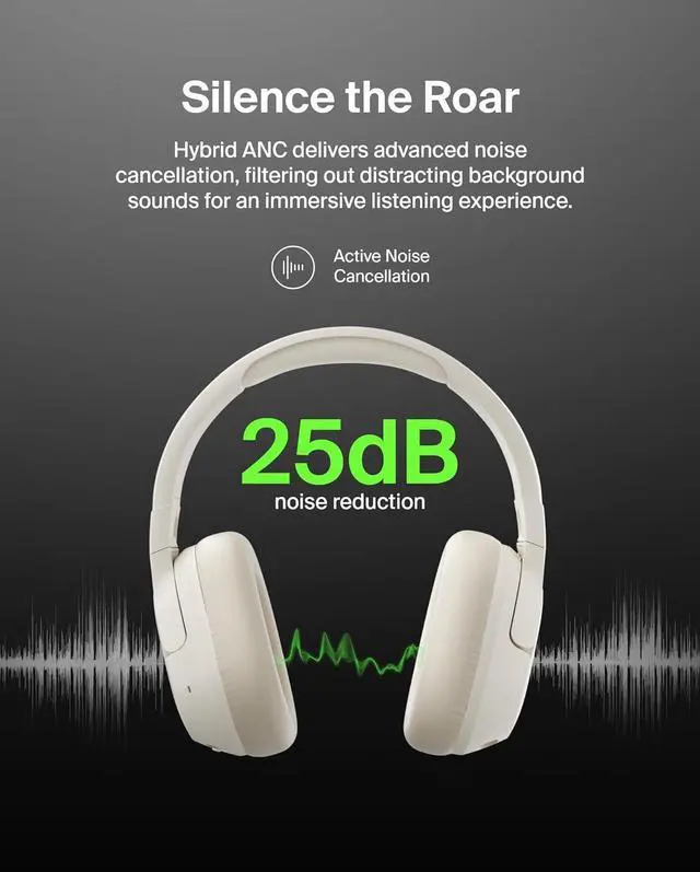 Alt view image 2 of 7 - Belkin SoundForm Isolate Bluetooth Over-Ear Headphones - Hybrid Active Noise Cancelling Headphones - Wireless w/ 60H Playtime, Fast Charging & CloudCushion Ear Cups for Travel, Home, or Office - Sand
