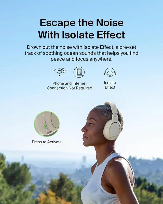 Alt view image 3 of 7 - Belkin SoundForm Isolate Bluetooth Over-Ear Headphones - Hybrid Active Noise Cancelling Headphones - Wireless w/ 60H Playtime, Fast Charging & CloudCushion Ear Cups for Travel, Home, or Office - Sand