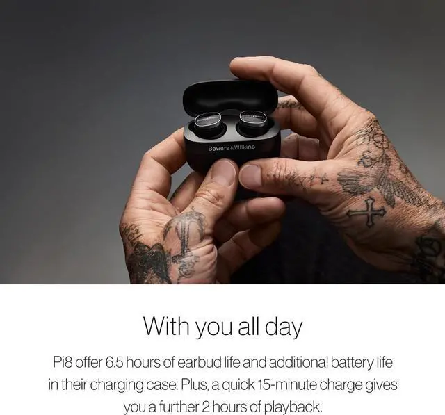 Alt view image 5 of 7 - Bowers & Wilkins Pi8 Wireless Earbuds (Midnight Blue), in-Ear Bluetooth Earphones with Qualcomm Chipset & aptX Lossless, Active Noise Cancelling Earbuds, 3 Built-in Mics, 15-Min Quick Charging