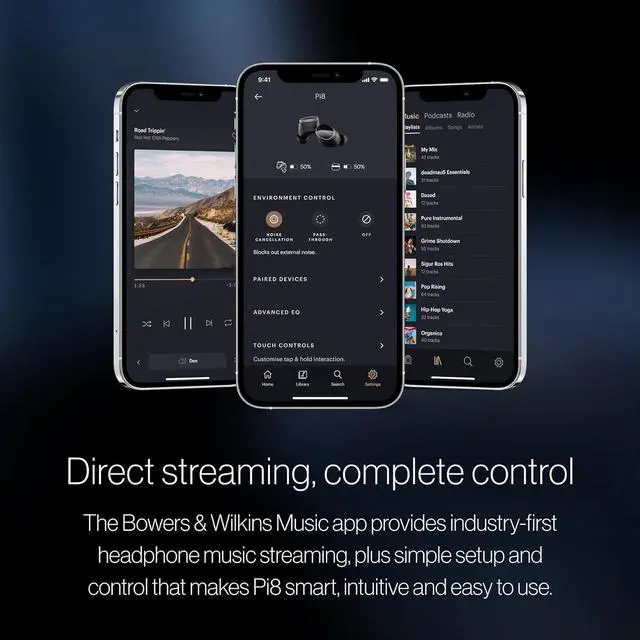 Alt view image 7 of 7 - Bowers & Wilkins Pi8 Wireless Earbuds (Midnight Blue), in-Ear Bluetooth Earphones with Qualcomm Chipset & aptX Lossless, Active Noise Cancelling Earbuds, 3 Built-in Mics, 15-Min Quick Charging