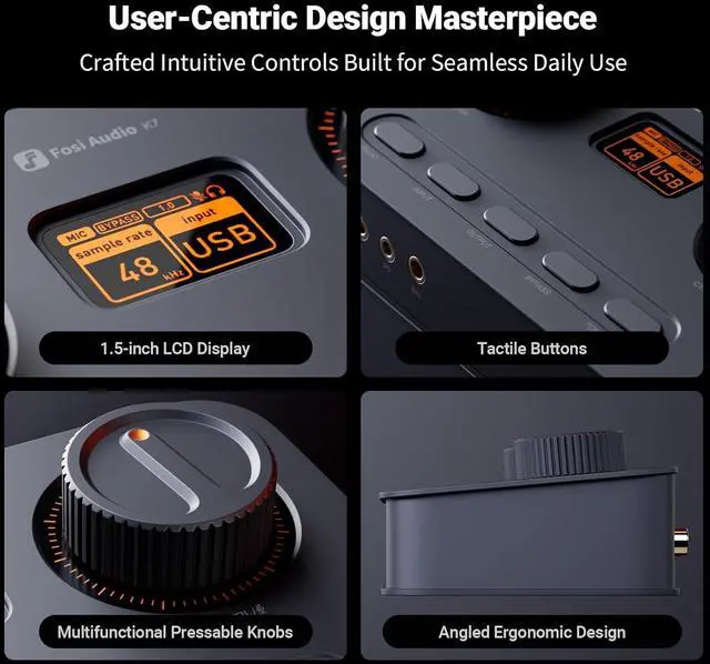 Alt view image 5 of 7 - Fosi Audio K7 DAC Headphone Amp, Desktop USB C Digital to Analog Audio Converter for Workspace and Gaming PC PS5, Optical/Coaxial/Bluetooth aptX HD LL/Microphone Input, 3.5mm/4.4mm Balanced/RCA Output