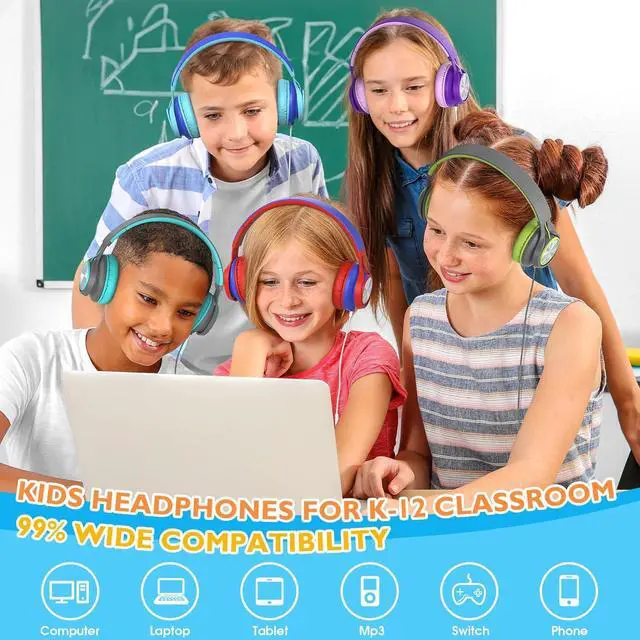 Alt view image 2 of 7 - AILIHEN Classroom Headphones Bulk 10 Pack with Microphone - C8 On-Ear Wired Kids Headphones for School with 3.5mm Jack for Library Home Online Learning (Multicolor)