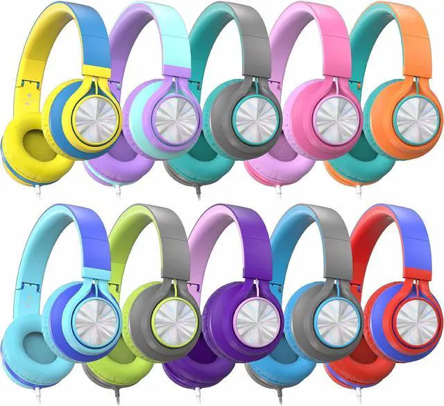 Main image of AILIHEN Classroom Headphones Bulk 10 Pack with Microphone - C8 On-Ear Wired Kids Headphones for School with 3.5mm Jack for Library Home Online Learning (Multicolor)