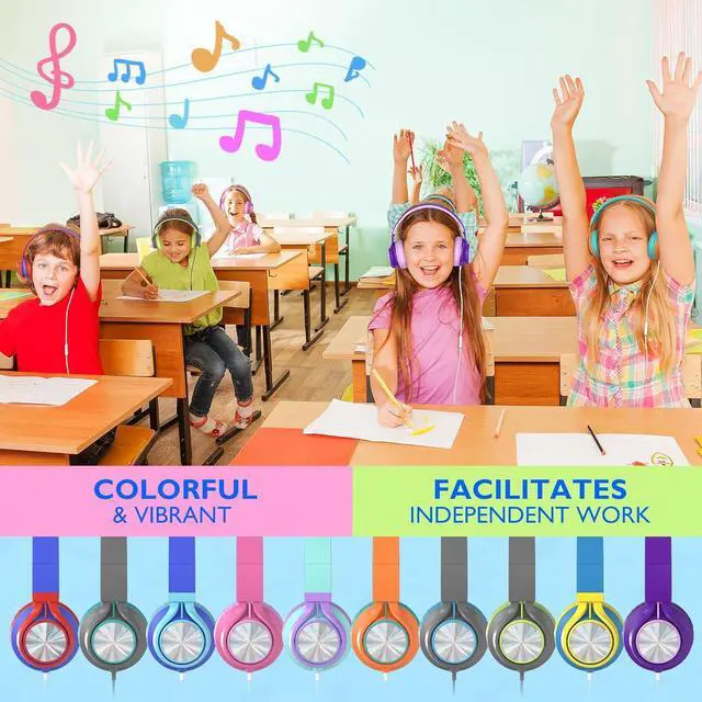 Alt view image 5 of 7 - AILIHEN Classroom Headphones Bulk 10 Pack with Microphone - C8 On-Ear Wired Kids Headphones for School with 3.5mm Jack for Library Home Online Learning (Multicolor)