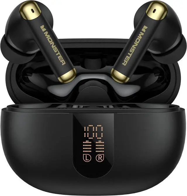 Main image of Monster N-Lite 211 Wireless Earbuds Bluetooth 6.0 Stereo Headphones with Noise-Cancelling Mic and LED Display, Built-in Mic for Clear Calls, Waterproof Design for Sports
