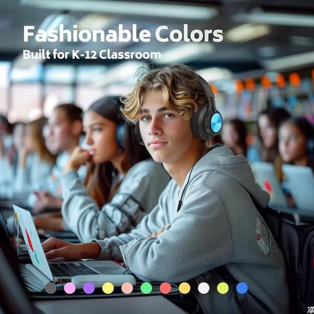 Alt view image 7 of 7 - AILIHEN Headphones Bulk for Classroom 10 Pack - Kids Wired Headphones for School Students, Over-Ear Headsets with Microphone HD Stereo Sound 3.5mm Jack for Library, Online Learning (Muiticolor)