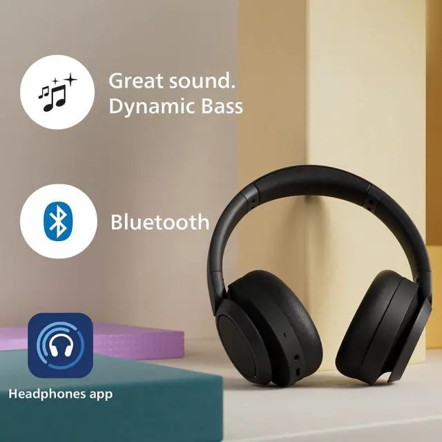 Alt view image 3 of 6 - PHILIPS H6509 Wireless Headphones,Over-Ear Bluetooth Headphones with Noise Canceling Pro,Dynamic Bass,70H Battery Life,Fast Charging,Soft Ear Cups,Bluetooth 5.3, Multipoint Connectivity,App Control