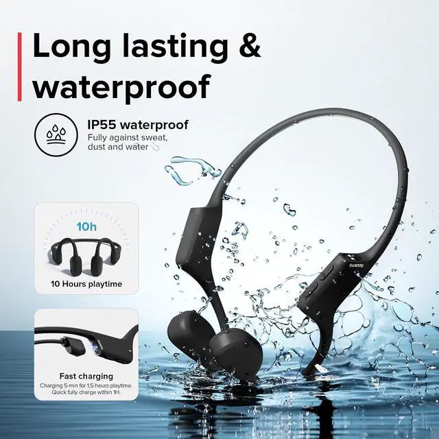 Alt view image 4 of 7 - SUUNTO Sonic Open-Ear Bone Conduction Sports Headphone, Bluetooth Wireless Headset w/Enhanced Bass & Multipoint Connection, 10H Playtime w/Fast Charging, Built-in Dual Mics, Waterproof & Lightweight