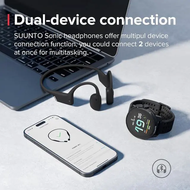 Alt view image 6 of 7 - SUUNTO Sonic Open-Ear Bone Conduction Sports Headphone, Bluetooth Wireless Headset w/Enhanced Bass & Multipoint Connection, 10H Playtime w/Fast Charging, Built-in Dual Mics, Waterproof & Lightweight